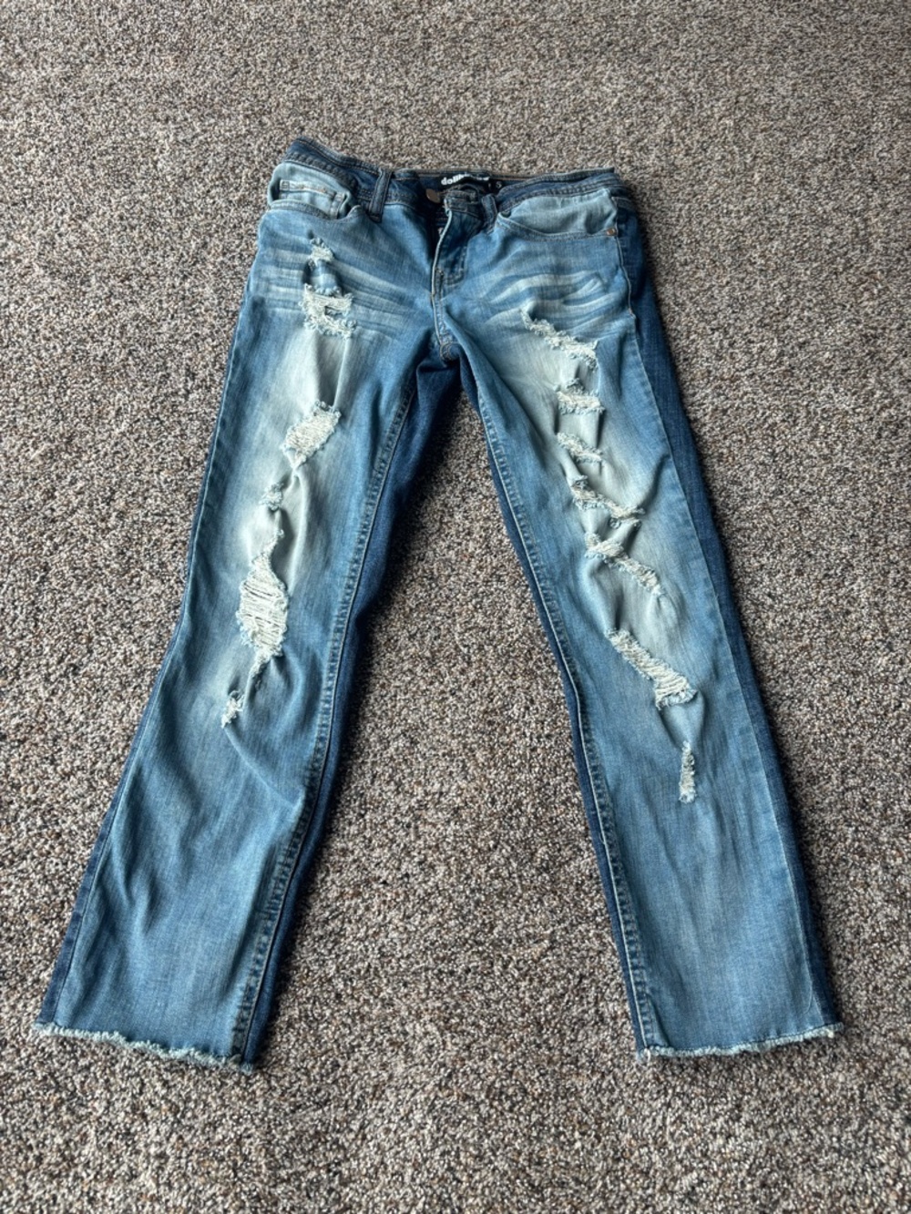 Dollhouse Distressed Flare Jeans Size 5 Y2K Low Rise Raw Hem Denim - Picture 1 of 6